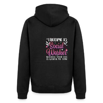 Je suis devenu travailleur social parce que votre vie est - Veste à capuche bio Premium Unisexe - noir - Dos - Nico (187cm)