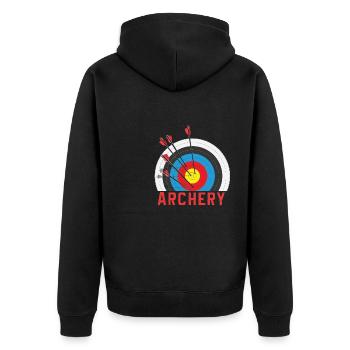 Lustiger Bogensport Spruch Bogenschießen - Unisex Premium Bio Zip Hoodie - Schwarz - Hinten - Nico (187cm)