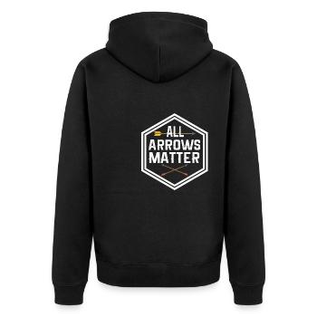 Lustiger Bogensport Spruch Bogenschießen - Unisex Premium Bio Zip Hoodie - Schwarz - Hinten - Nico (187cm)