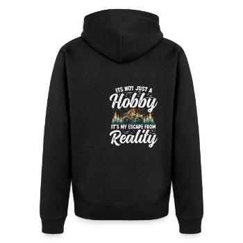 Hobby Mountainbiker and outdoor Design - Unisex Premium Bio Zip Hoodie - Schwarz - Hinten - Nico (187cm)