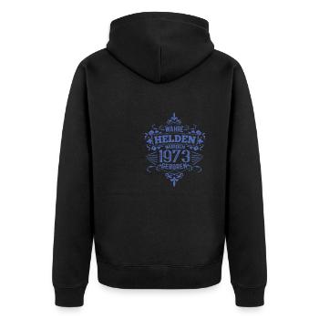 Wahre Helden wurden 1973 geboren - Unisex Premium Bio Zip Hoodie - Schwarz - Hinten - Nico (187cm)