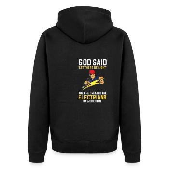 Lustige Elektriker Sprüche I Eliktriker - Unisex Premium Bio Zip Hoodie - Schwarz - Hinten - Nico (187cm)