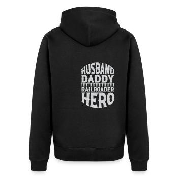 Lokführer Bahn Design I Model Eisenbahn - Unisex Premium Bio Zip Hoodie - Schwarz - Hinten - Nico (187cm)