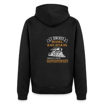 Lokführer Bahn Design I Model Eisenbahn - Unisex Premium Bio Zip Hoodie - Schwarz - Hinten - Nico (187cm)