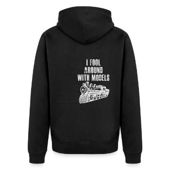 Lokführer Bahn Design I Model Eisenbahn - Unisex Premium Bio Zip Hoodie - Schwarz - Hinten - Nico (187cm)