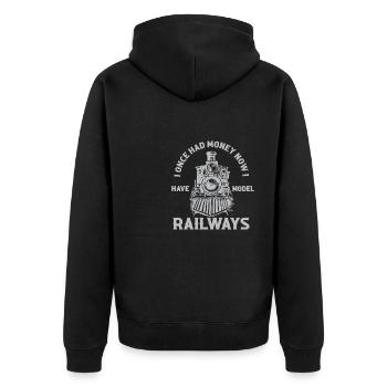 Lokführer Bahn Design I Model Eisenbahn - Unisex Premium Bio Zip Hoodie - Schwarz - Hinten - Nico (187cm)