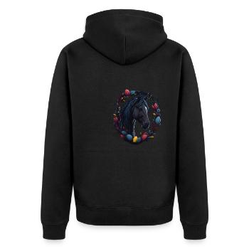 Reiten mit süßes Pferd an Ostern & Frühling Pferd - Unisex Premium Bio Zip Hoodie - Schwarz - Hinten - Nico (187cm)