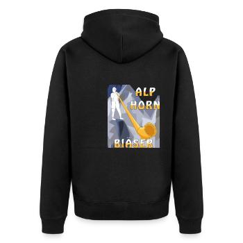 ALPHORN BLÄSER - Unisex Premium Bio Zip Hoodie - Schwarz - Hinten - Nico (187cm)