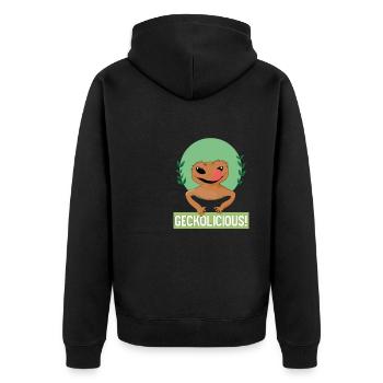 Gecklicious Süße Echsengecko Wildtiere - Unisex Premium Bio Zip Hoodie - Schwarz - Hinten - Nico (187cm)