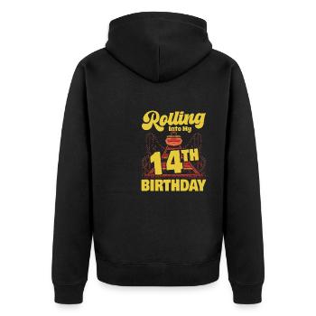 Roller Coaster Amusement Park Rolling Into My 14th - Unisex Premium Organic Zip Hoodie - black - Back - Nico (187cm)