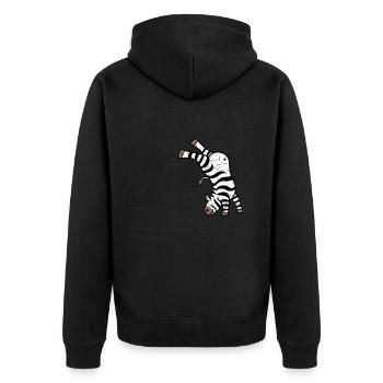 Kawaii Zebra Handstand Design - Unisex Premium Bio Zip Hoodie - Schwarz - Hinten - Nico (187cm)