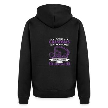 Roller Coaster Grandma Grandmother Amusement Park - Unisex Premium Bio Zip Hoodie - Schwarz - Hinten - Nico (187cm)