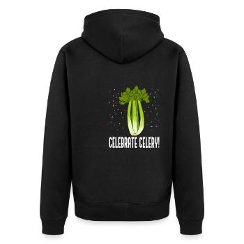 Zelebrieren Sie Sellerie: Ironisches Gemüse, - Unisex Premium Bio Zip Hoodie - Schwarz - Hinten - Nico (187cm)