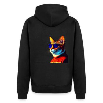 Coole Katze trägt Sonnenbrille - Unisex Premium Bio Zip Hoodie - Schwarz - Hinten - Nico (187cm)