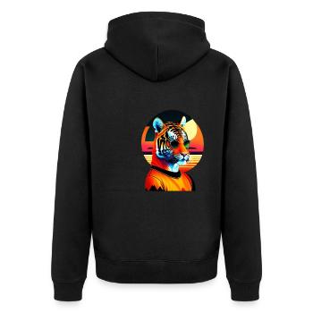 Cooler Tiger trägt Sonnenbrille - Unisex Premium Bio Zip Hoodie - Schwarz - Hinten - Nico (187cm)