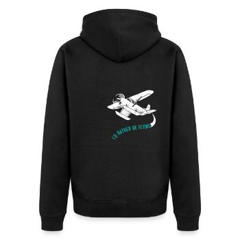 I'd rather be Flying - Unisex Premium Bio Zip Hoodie - Schwarz - Hinten - Nico (187cm)