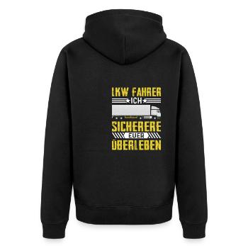 Lkw fahrer Ich sichere euer Überleben Brummi Vater - Unisex Premium Bio Zip Hoodie - Schwarz - Hinten - Nico (187cm)