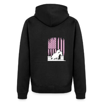 Western Barrel American Flag Rodeo Barrel Racing - Unisex Premium Organic Zip Hoodie - black - Back - Nico (187cm)