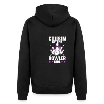 Cousin of the Bowler Girl - Unisex Premium Bio Zip Hoodie - Schwarz - Hinten - Nico (187cm)