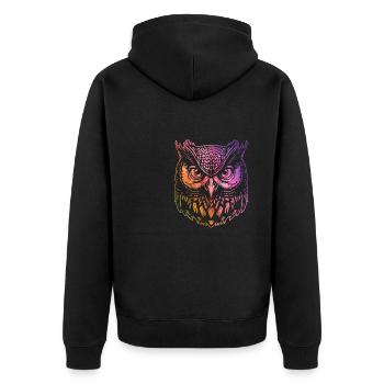 Bunte Eule, künstlerischer Vogel, Wildtiere, - Unisex Premium Bio Zip Hoodie - Schwarz - Hinten - Nico (187cm)