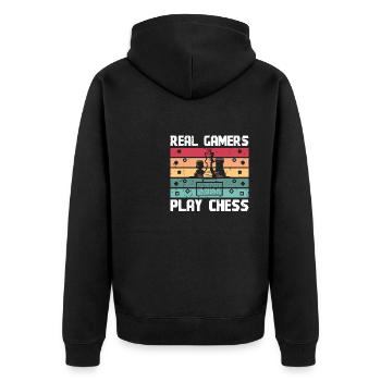 Real Gamer play chess - Unisex Premium Organic Zip Hoodie - black - Back - Nico (187cm)