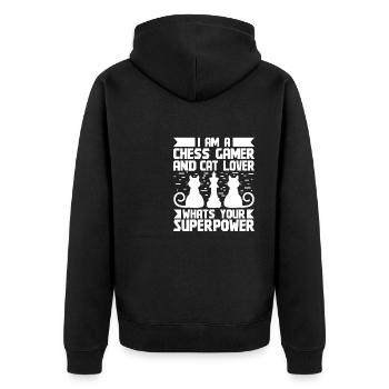 I'm a Chess Gamer and Cat lover - Unisex Premium Organic Zip Hoodie - black - Back - Nico (187cm)
