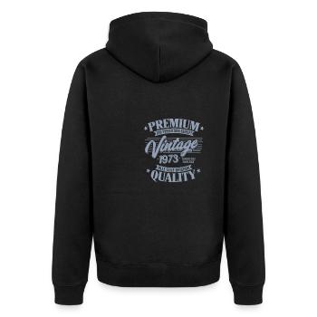 Vintage 1973 Geburtstag Sprüche "Limitierte - Unisex Premium Bio Zip Hoodie - Schwarz - Hinten - Nico (187cm)