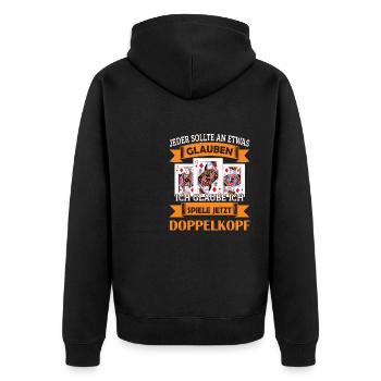 Doppelkopf Kartenspieler - Unisex Premium Bio Zip Hoodie - Schwarz - Hinten - Nico (187cm)