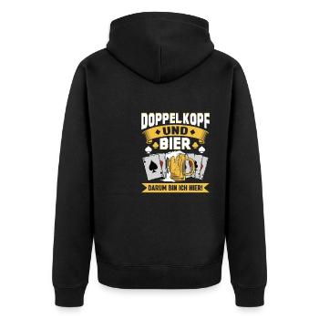 Doppelkopfspieler Doppelkopf und Bier - Unisex Premium Bio Zip Hoodie - Schwarz - Hinten - Nico (187cm)