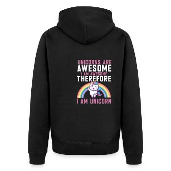 Lustiger Einhorn Spruch I Einhörner - Unisex Premium Bio Zip Hoodie - Schwarz - Hinten - Nico (187cm)