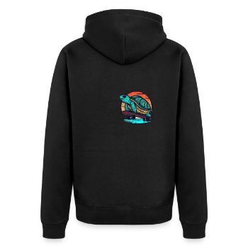 Turtle on Skateboard Sunset Design - Unisex Premium Organic Zip Hoodie - black - Back - Nico (187cm)