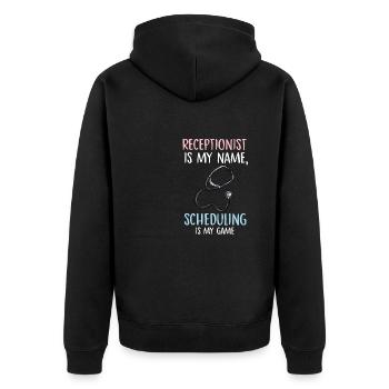 Réceptionniste est mon nom la planification est mon jeu - Veste à capuche bio Premium Unisexe - noir - Dos - Nico (187cm)