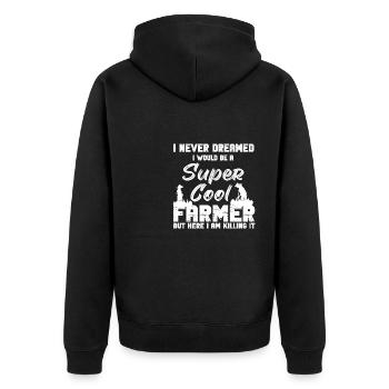 Lustiger Landwirt Spruch mit Traktor - Unisex Premium Bio Zip Hoodie - Schwarz - Hinten - Nico (187cm)