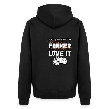 Lustiger Landwirt Spruch mit Traktor - Unisex Premium Bio Zip Hoodie - Schwarz - Hinten - Nico (187cm)