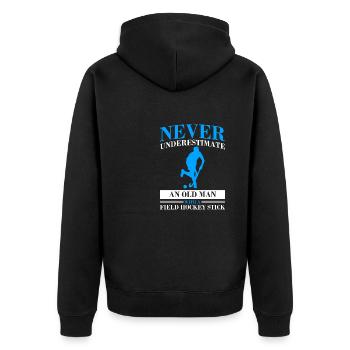 An Old Man With A Field Hockey Stick Goalkeeper Sp - Unisex Premium Organic Zip Hoodie - black - Back - Nico (187cm)