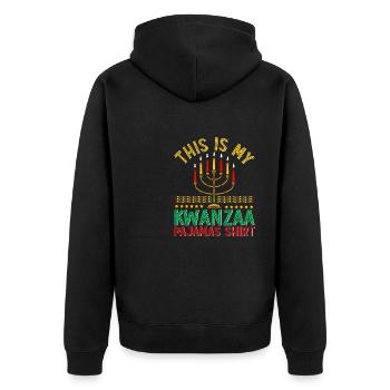 This is my Kwanzaa Pajamas - Unisex Premium Bio Zip Hoodie - Schwarz - Hinten - Nico (187cm)