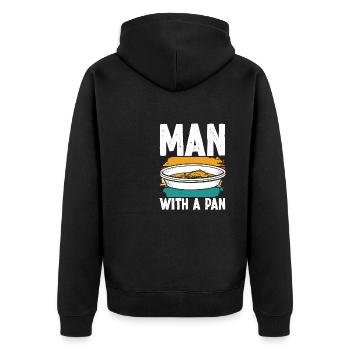 Man with a Pan - Unisex Premium Bio Zip Hoodie - Schwarz - Hinten - Nico (187cm)
