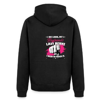 Look My Boyfriend's Last Nerve Funny Girlfriend - Unisex Premium Bio Zip Hoodie - Schwarz - Hinten - Nico (187cm)