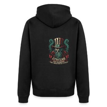 Cthulhu For President, Election 2024 Cosmic Horror - Unisex Premium Bio Zip Hoodie - Schwarz - Hinten - Nico (187cm)
