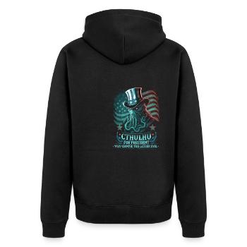 Cthulhu For President, Election 2024 Cosmic Horror - Unisex Premium Bio Zip Hoodie - Schwarz - Hinten - Nico (187cm)