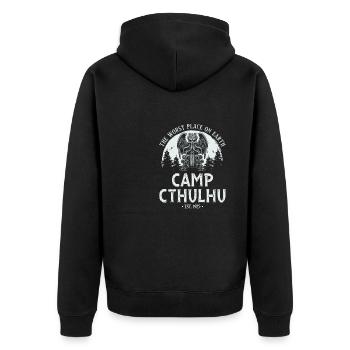 Camp Cthulhu, Funny Cosmic Horror Cthulhu - Unisex Premium Bio Zip Hoodie - Schwarz - Hinten - Nico (187cm)
