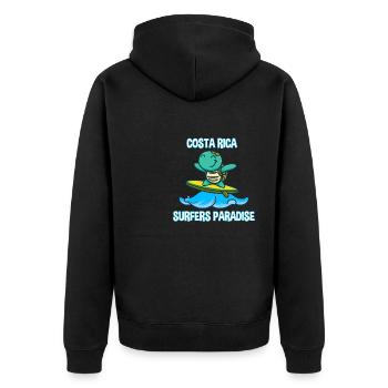 Schildkröte auf Surfbrett im Kawaii-Stil - Costa R - Unisex Premium Bio Zip Hoodie - Schwarz - Hinten - Nico (187cm)