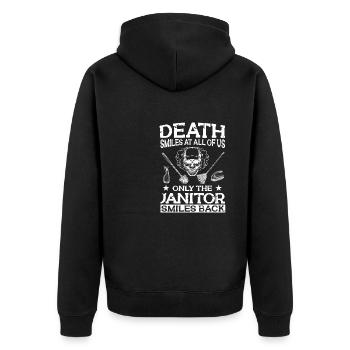 Putzfrau Spruch Reinigungskraft Putzfee - Unisex Premium Bio Zip Hoodie - Schwarz - Hinten - Nico (187cm)