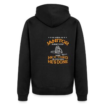 Putzfrau Spruch Reinigungskraft Putzfee - Unisex Premium Bio Zip Hoodie - Schwarz - Hinten - Nico (187cm)