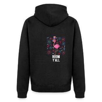 4th Of July Boom Ya'll Flamingo US Flag Patriotic - Unisex Premium Bio Zip Hoodie - Schwarz - Hinten - Nico (187cm)