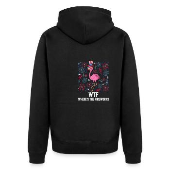 4th Of July WTF Where's The Fireworks Flamingo - Unisex Premium Bio Zip Hoodie - Schwarz - Hinten - Nico (187cm)