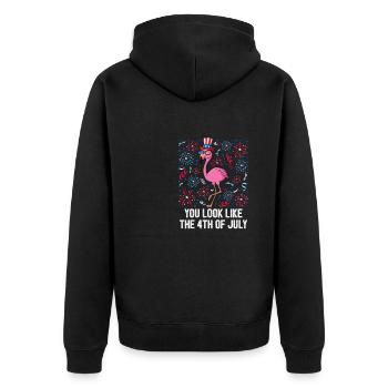 You Look Like The 4th Of July USA Flamingo - Unisex Premium Bio Zip Hoodie - Schwarz - Hinten - Nico (187cm)