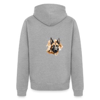 Malinois belge - Veste à capuche bio Premium Unisexe - gris chiné - Dos - Nico (187cm)