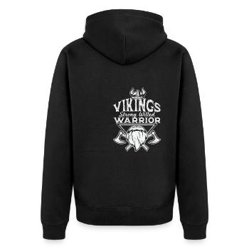 Strong Willed Vikings Warrior - Unisex Premium Bio Zip Hoodie - Schwarz - Hinten - Nico (187cm)