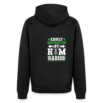 Easily Distracted By Ham Radios Network Network Si - Unisex Premium Bio Zip Hoodie - Schwarz - Hinten - Nico (187cm)